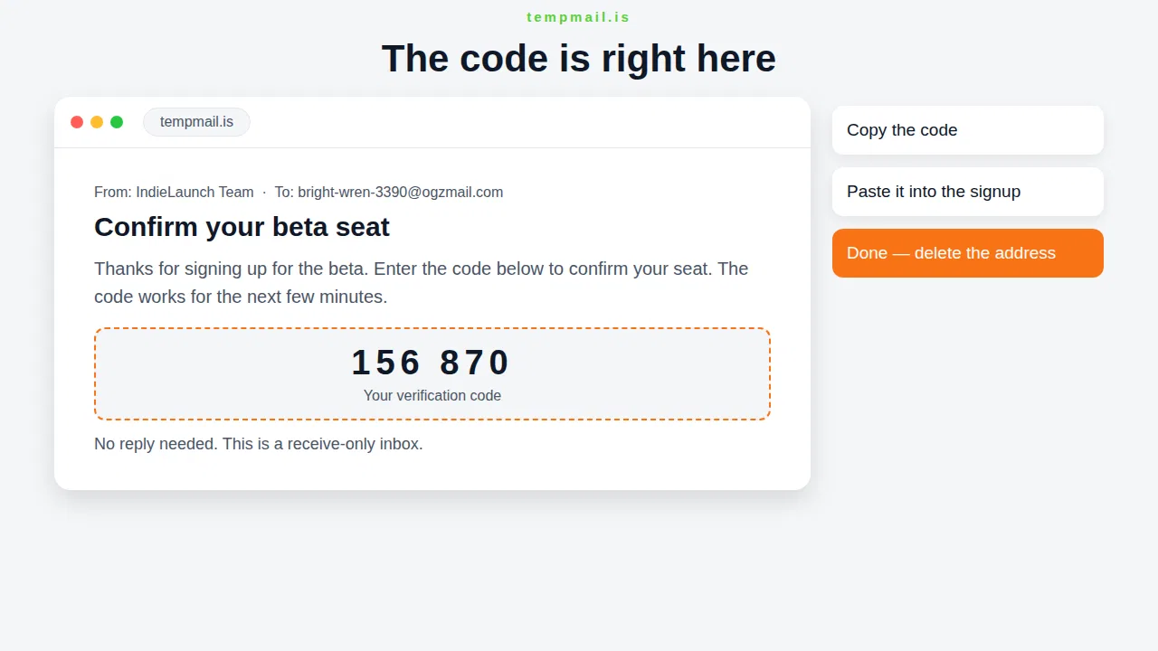 TempMail.is — A Disposable Inbox for Indie Launch Day screenshot 3