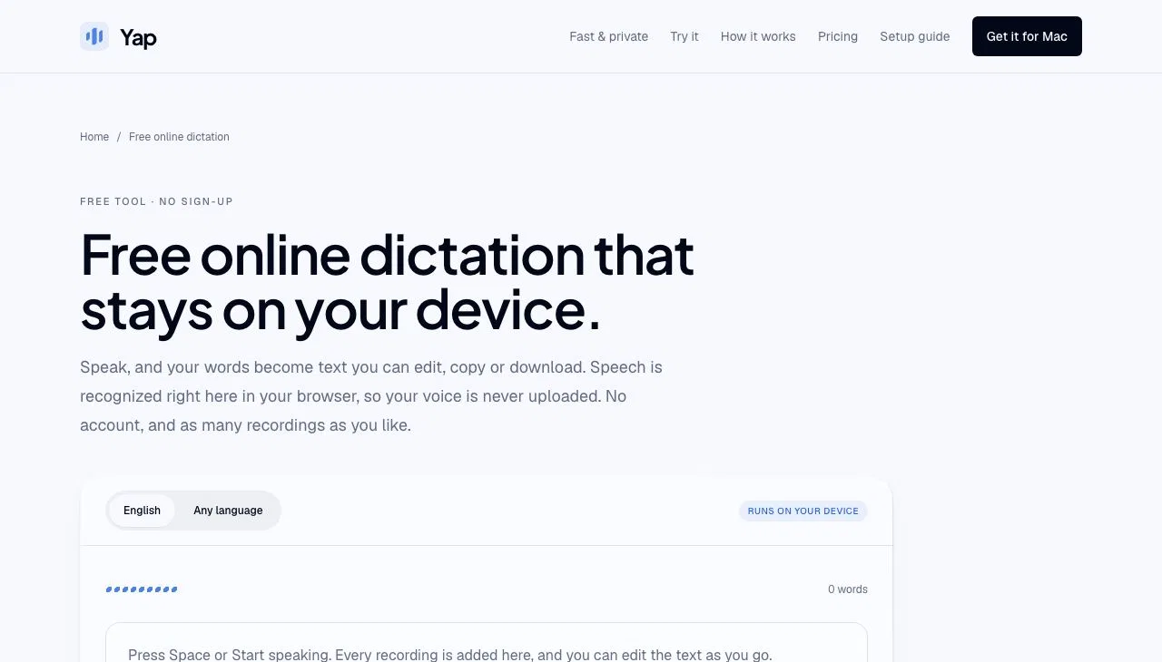 Yap Online Dictation screenshot 1